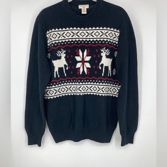 Dockers 100% Cotton Reindeer & Snowflake Black/Red Unisex Sweater Size M - Picture 1 of 5